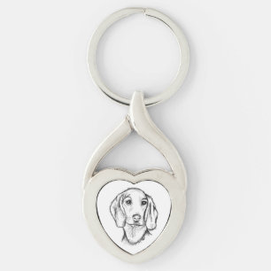 met de hand getekende schets zwarte witte puppy sleutelhanger
