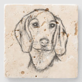 met de hand getekende schets zwarte witte puppy stenen onderzetter (Voorkant)