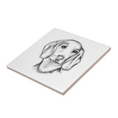 met de hand getekende schets zwarte witte puppy tegeltje (Zijkant)