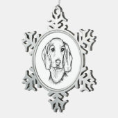 met de hand getekende schets zwarte witte puppy tin sneeuwvlok ornament (Rechts)