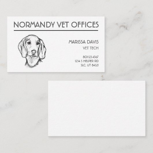 met de hand getekende schets zwarte witte puppy visitekaartje (Voorkant / Achterkant)