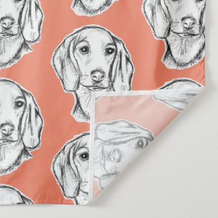 met de hand getekende schets zwarte witte puppy wandkleed