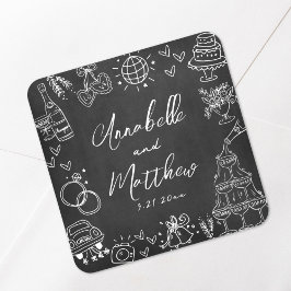 Met de Hand Getekende Schoolbord Whimsical Huwelij Vierkante Sticker
