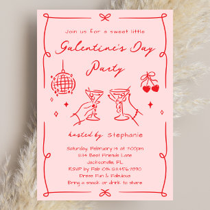 Met de Hand Getekende Sfeer Roze & Rode Galentine' Kaart