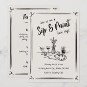 Met de Hand Getekende 'Sip And Paint' Uitnodiging (Voorkant / Achterkant)