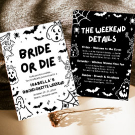 Met de Hand Getekende Skelet Halloween Meisjesweek Kaart