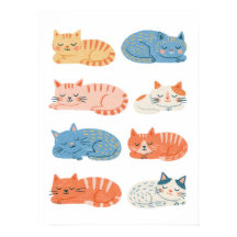 Met de Hand Getekende Slapende Katten Clip Art Vel