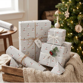 Met de hand getekende sneeuwman op grijze winter i cadeaupapier