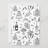 Met de hand getekende, speelse lijnkunst trouwstij kaart (Achterkant)