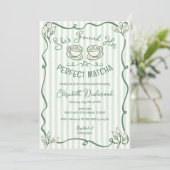 Met de hand getekende speelse perfect matcha bruid kaart (Staand voorkant)