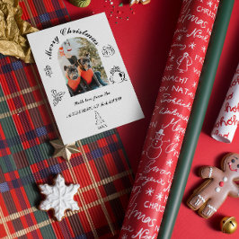 Met de hand getekende, speelse platte kerstkaart