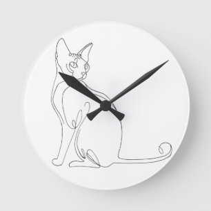 Met de hand getekende Sphynx kat minimalistisch on Ronde Klok