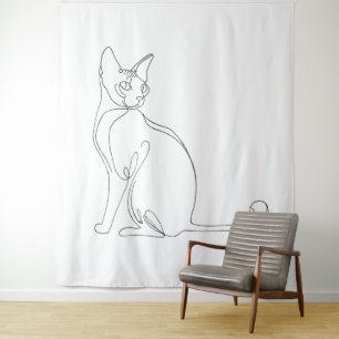 Met de hand getekende Sphynx kat Minimalistisch on Wandkleed