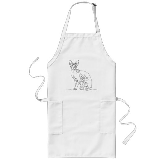 Met de hand getekende Sphynx kat - Minimalistische Lang Schort (Voorkant)