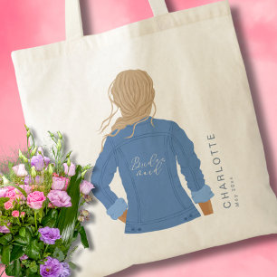 Met de Hand Getekende Spijkerjas Blond Haar Bruids Tote Bag