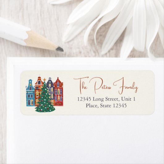 Met de hand getekende stad Amsterdam Kerstmis Etiket (Insitu)