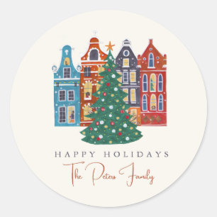 Met de hand getekende stad Amsterdam Kerstmis Ronde Sticker