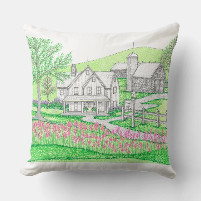 Met de hand getekende stenen boerderij groene grot kussen (Voorkant)