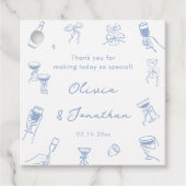 Met de Hand Getekende Stofblauwe Trouw Trouwkaart Bedankjes Labels (Voorkant)