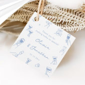 Met de Hand Getekende Stofblauwe Trouw Trouwkaart Bedankjes Labels