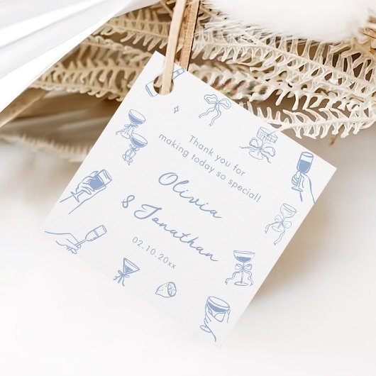 Met de Hand Getekende Stofblauwe Trouw Trouwkaart Bedankjes Labels