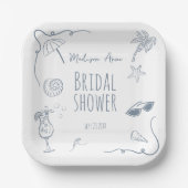 Met de hand getekende strand-doodleillustraties Br Papieren Bordje (Voorkant)