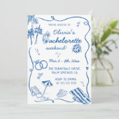 Met de Hand Getekende Strand Kust Bachelorette Kaart (Staand voorkant)