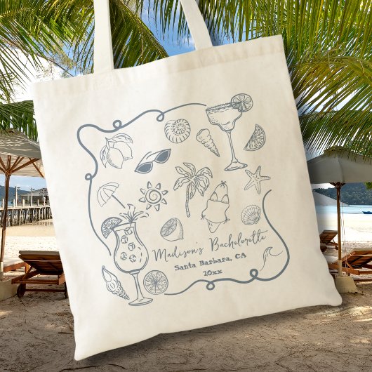 Met de hand getekende stranddoodle-illustraties vr tote bag