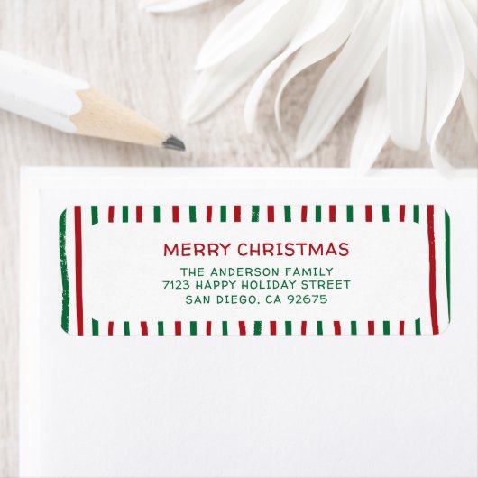 Met de Hand Getekende Strepen Kerst Retouradres Etiket (Insitu)