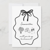 Met de hand getekende strik bloemige bruidsmeisje  kaart (Voorkant)