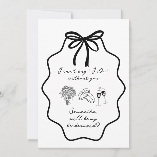 Met de hand getekende strik bloemige bruidsmeisje  kaart (Voorkant)