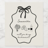 Met de hand getekende strik bloemige bruidsmeisje  wijn etiket (Enkel label)