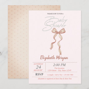 Met de hand getekende strik gestippelde babyshower kaart