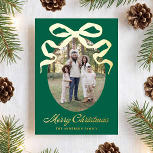 Met de hand getekende strik Groen Kerstmis 5 foto Folie Feestdagenkaart