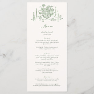 Met de Hand Getekende Tafeldecoratie in Saliengroe Menu