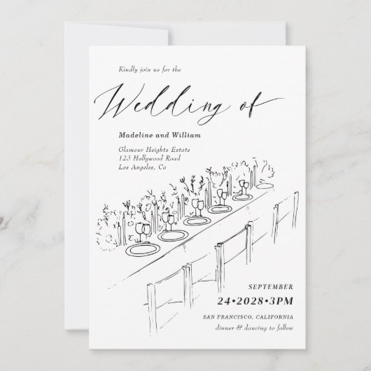 Met de Hand Getekende Tafelindeling Minimalistisch Kaart (Voorkant)