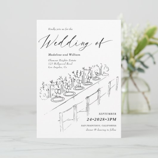 Met de Hand Getekende Tafelindeling Minimalistisch Kaart (Staand voorkant)