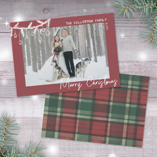 Met de Hand Getekende Tartan Prettig Kerstfeest Feestdagenkaart