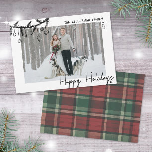 Met de Hand Getekende Tartan Whimsical Gelukkig Feestdagenkaart