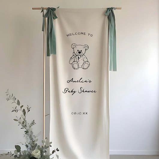 Met de hand getekende teddybeer babyshower spandoek