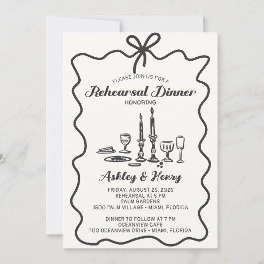 Met de hand getekende tekening bruiloft repetitie kaart (Voorkant)