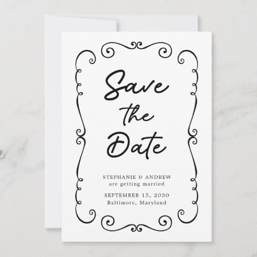 Met de Hand Getekende Tekening Rand Trouwen Aankon Kaart (Voorkant)