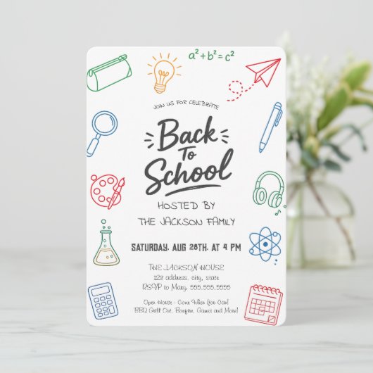 Met de Hand Getekende Terug naar School Feest Kaart (Staand voorkant)