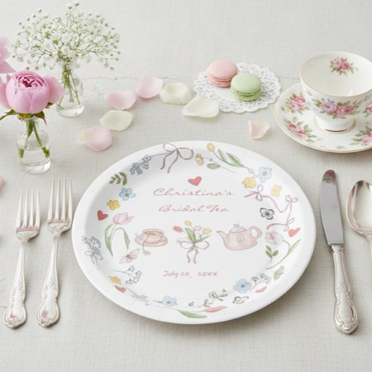 Met de hand getekende theebruidsschieter met grill papieren bordje