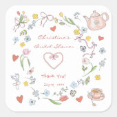 Met de hand getekende theebruiloft met grillige il vierkante sticker (Voorkant)