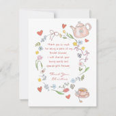 Met de hand getekende thema thee bruidsshower beda bedankkaart (Voorkant)