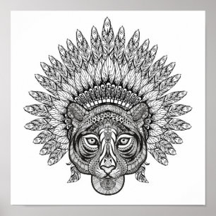 Met de hand getekende tijger in stijl 2 poster