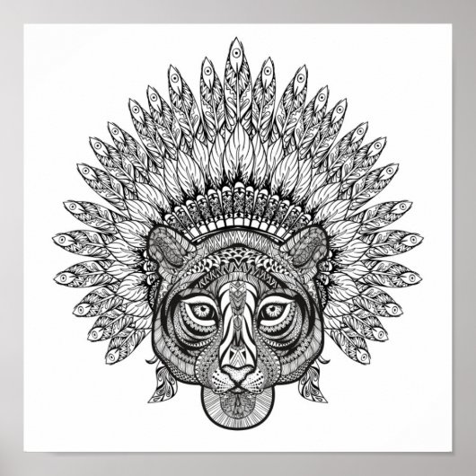 Met de hand getekende tijger in stijl 2 poster (Voorkant)