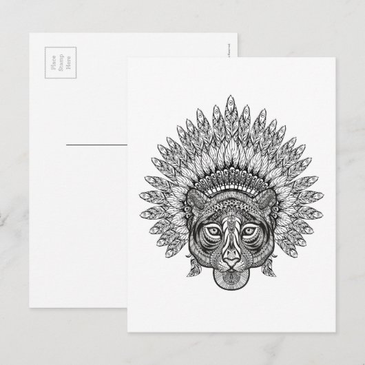 Met de hand getekende tijger in stijl briefkaart (Voorkant / Achterkant)