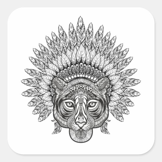 Met de hand getekende tijger in stijl vierkante sticker (Voorkant)